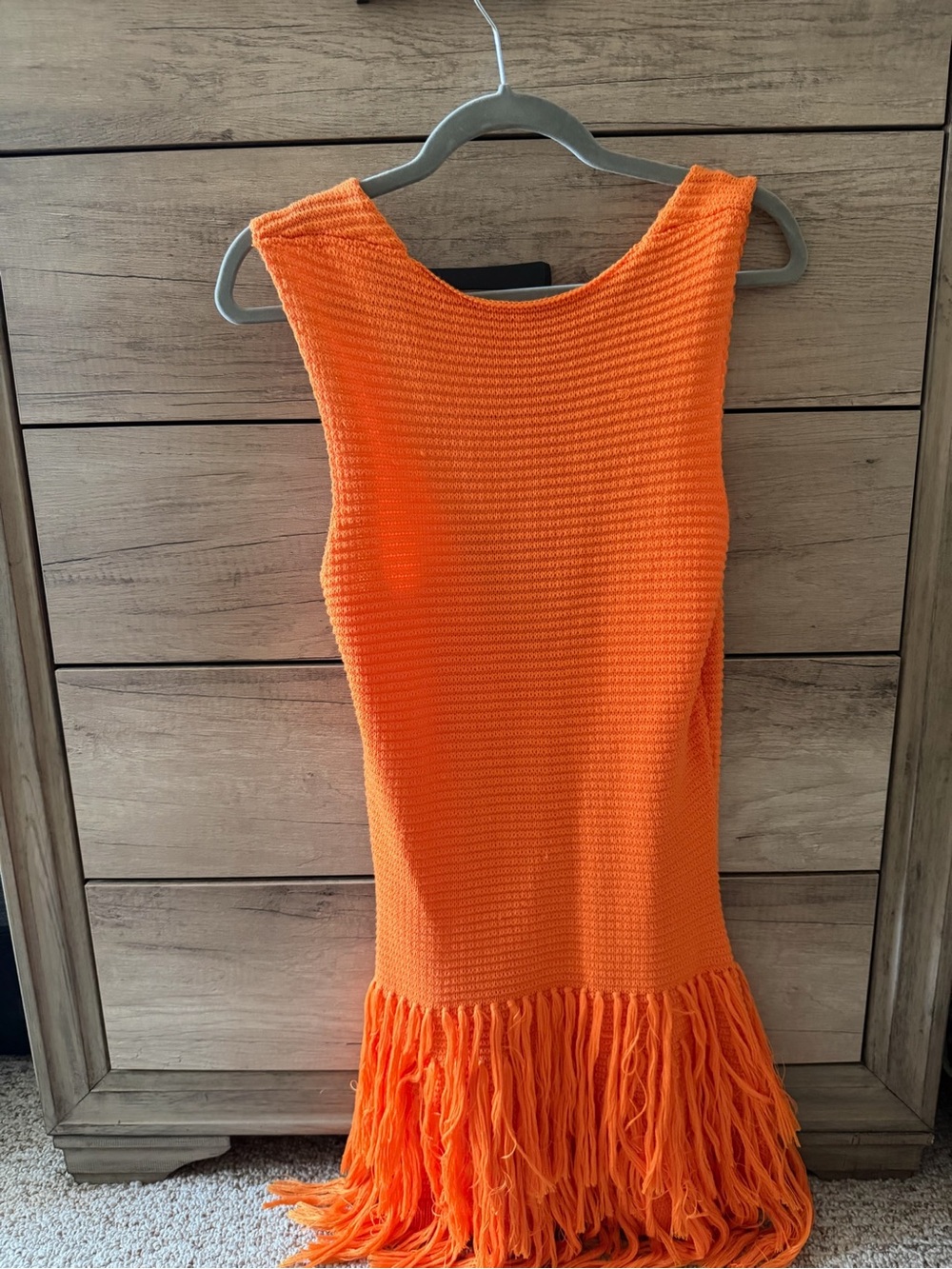 Bright Orange Knit Fringe Dress